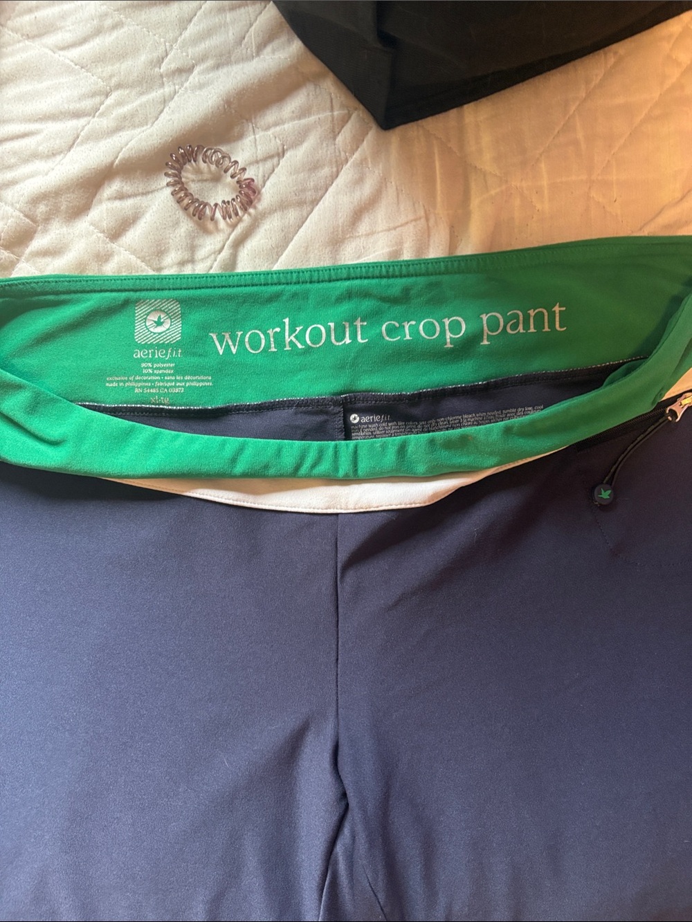 aerie Green Waistband with Navy Body Workout Crop